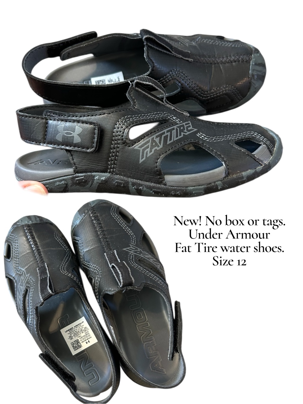 New! Under Armour Black Fat Tire Boy’s Water Sandals